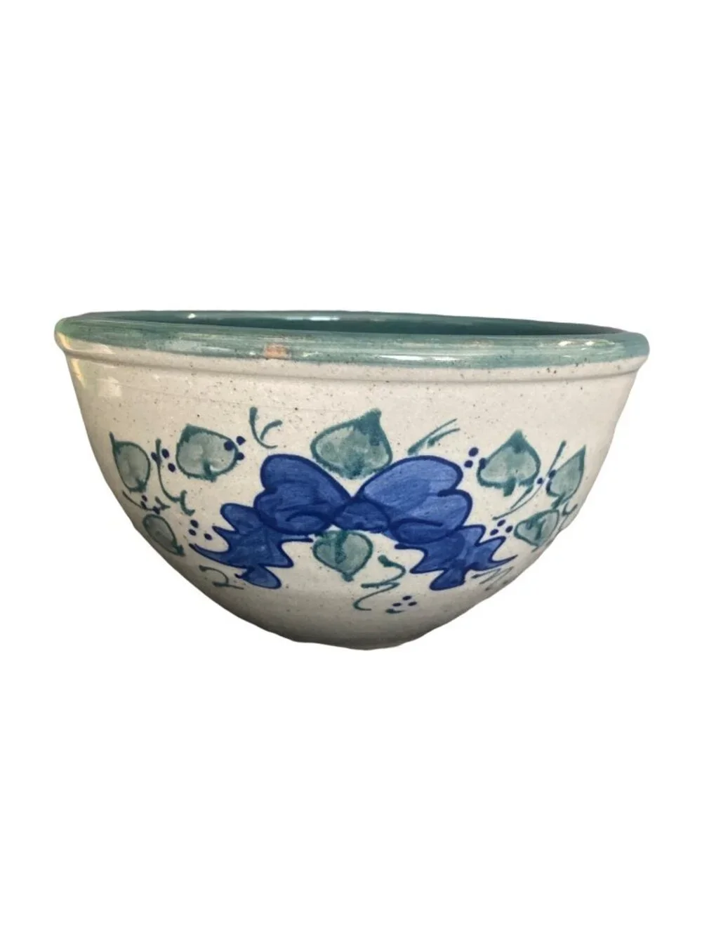Great Bay Pottery Handcrafted Green Leaves Serving Mixing Bowl 8
